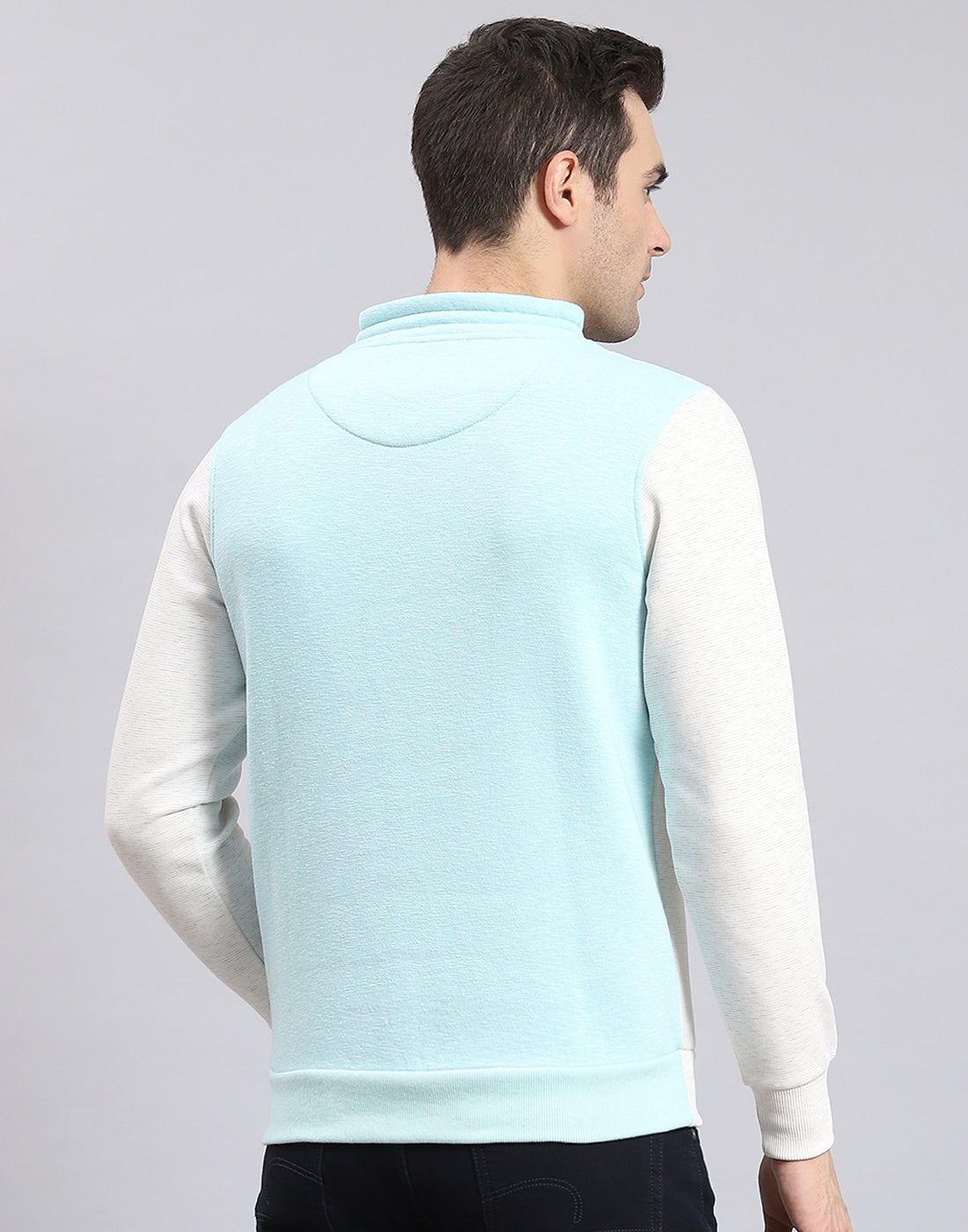 Men Blue Solid F Neck Full Sleeve Sweatshirt