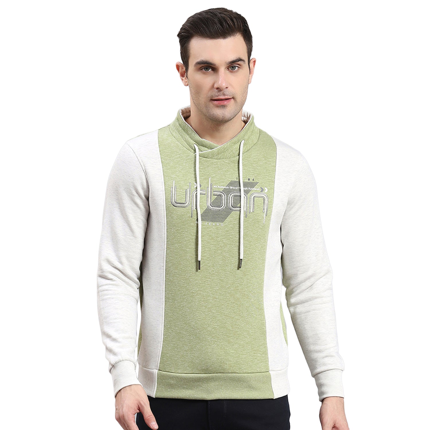 Men Green Solid F Neck Full Sleeve Sweatshirt