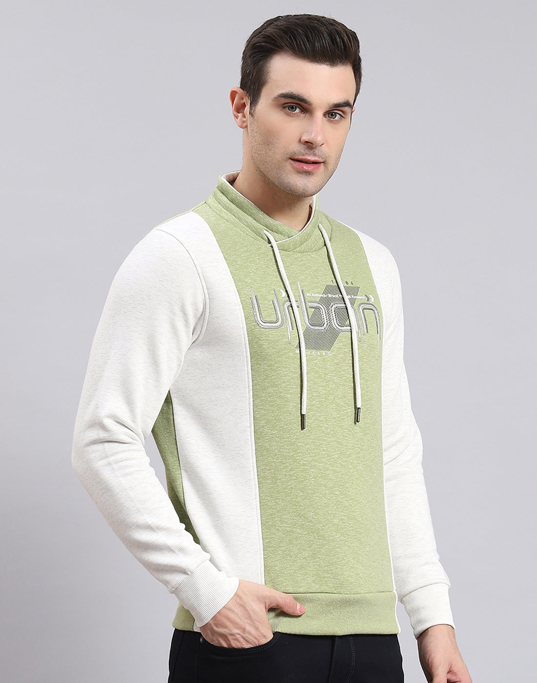 Men Green Solid F Neck Full Sleeve Sweatshirt