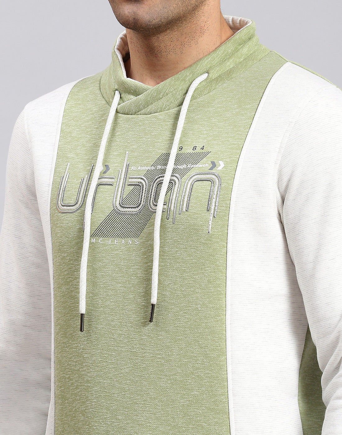 Men Green Solid F Neck Full Sleeve Sweatshirt