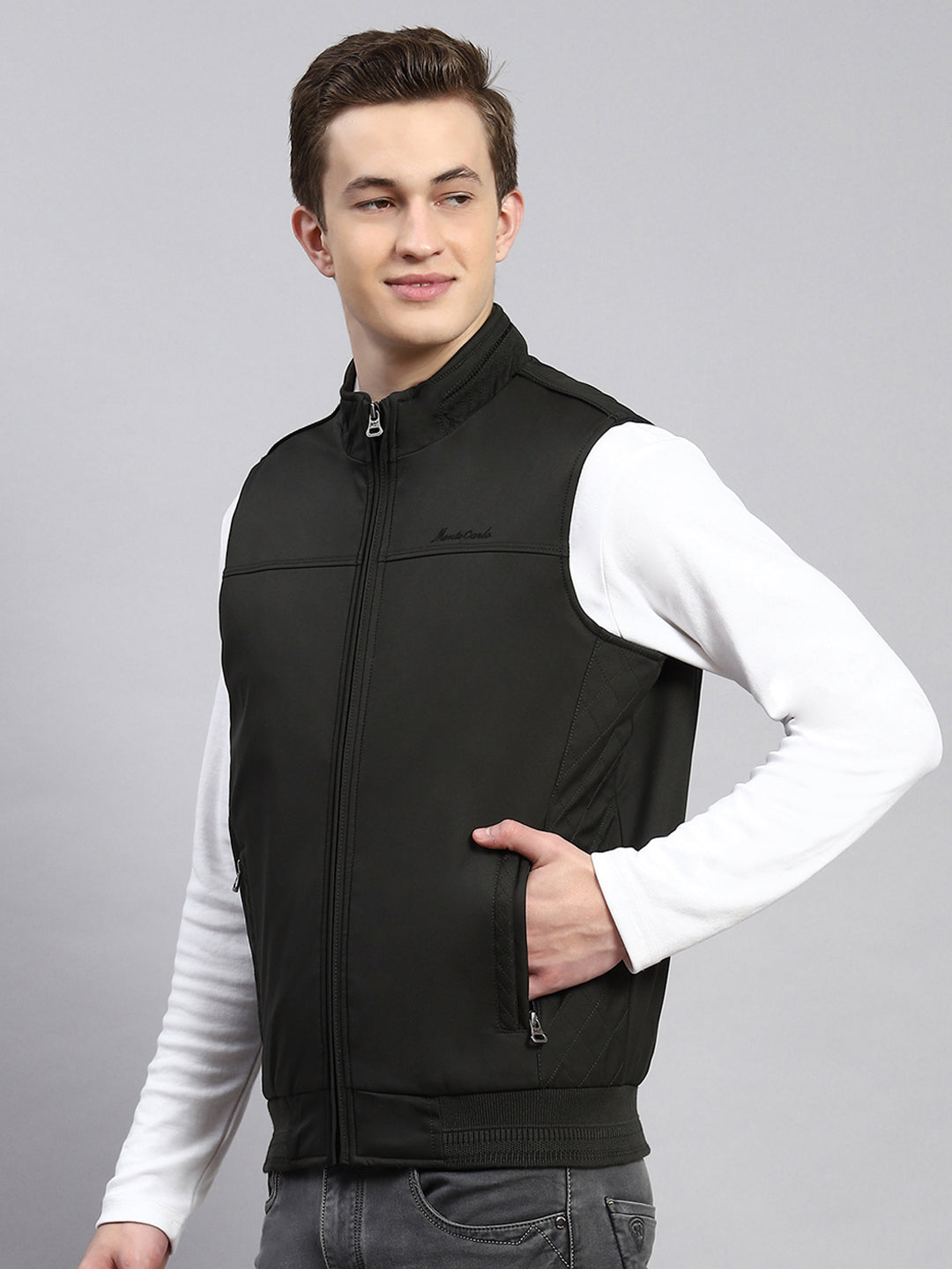 Men Olive Plain Jacket