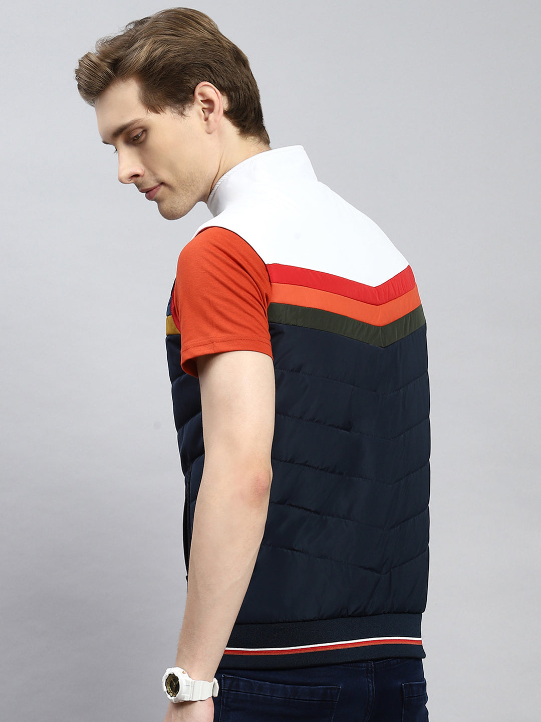 Men Navy Blue Plain Jacket