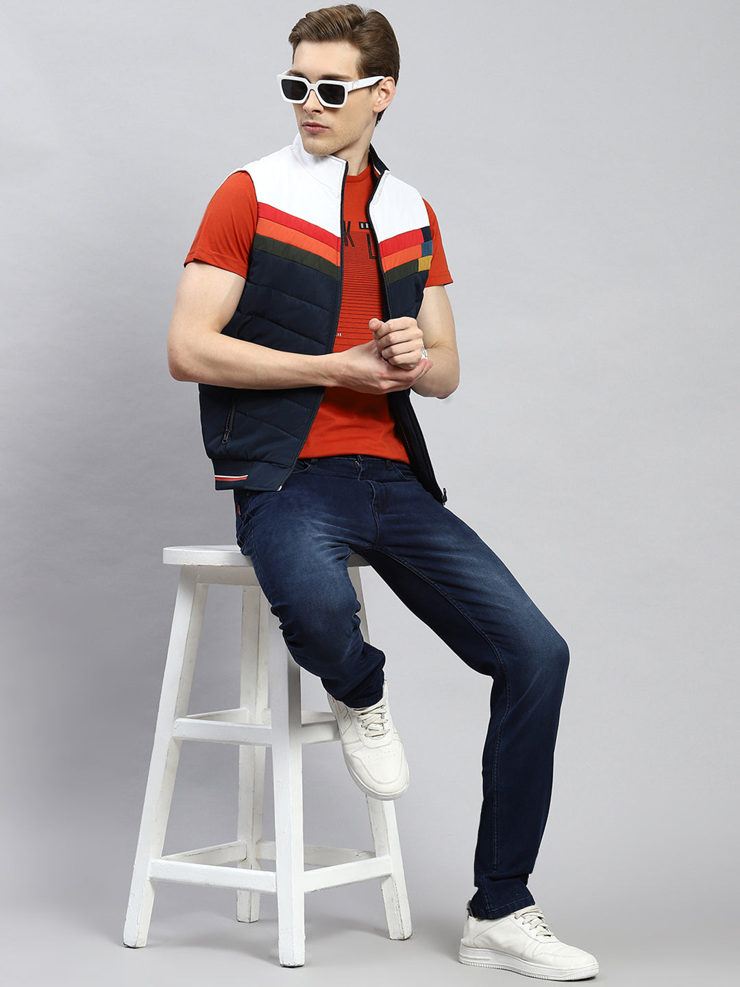 Men Navy Blue Plain Jacket