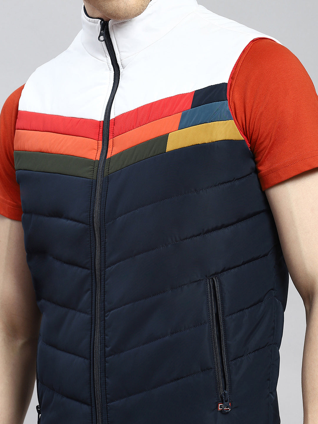 Men Navy Blue Plain Jacket