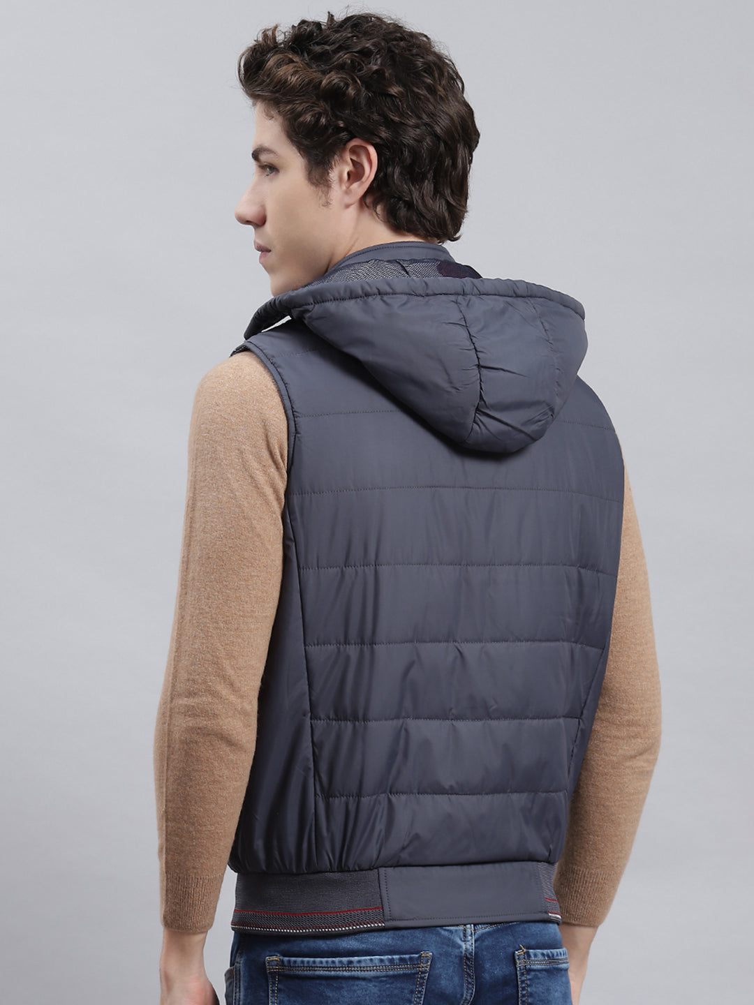 Men Navy Blue Plain Jacket