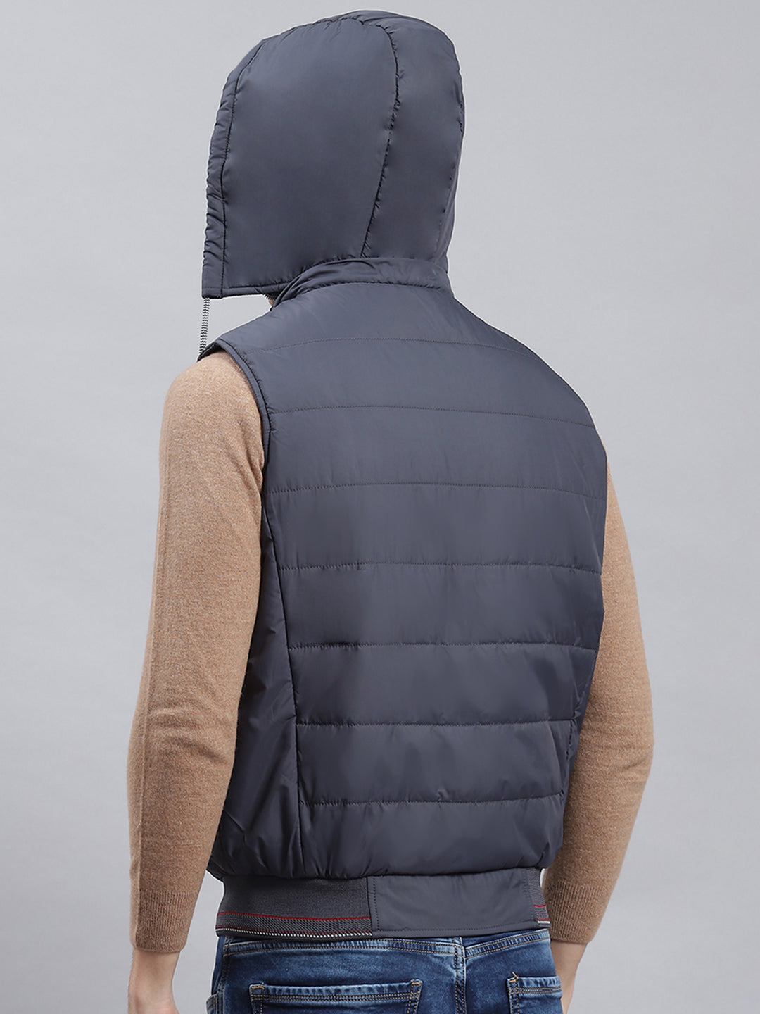 Men Navy Blue Plain Jacket