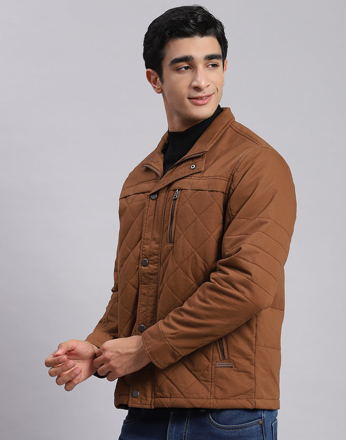 Men Brown Solid Spread Collar Full Sleeve Jackets