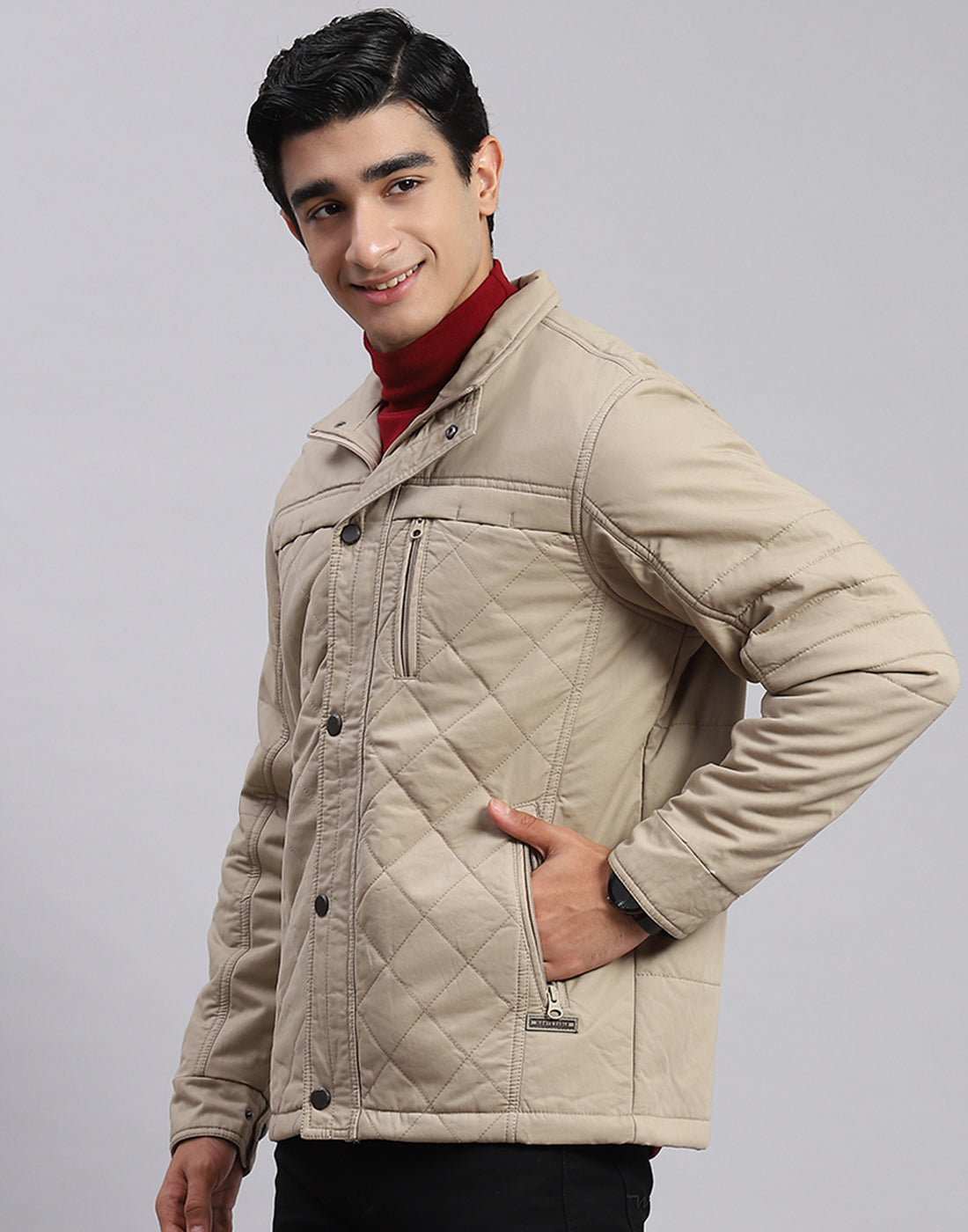 Men Beige Solid Spread Collar Full Sleeve Jackets