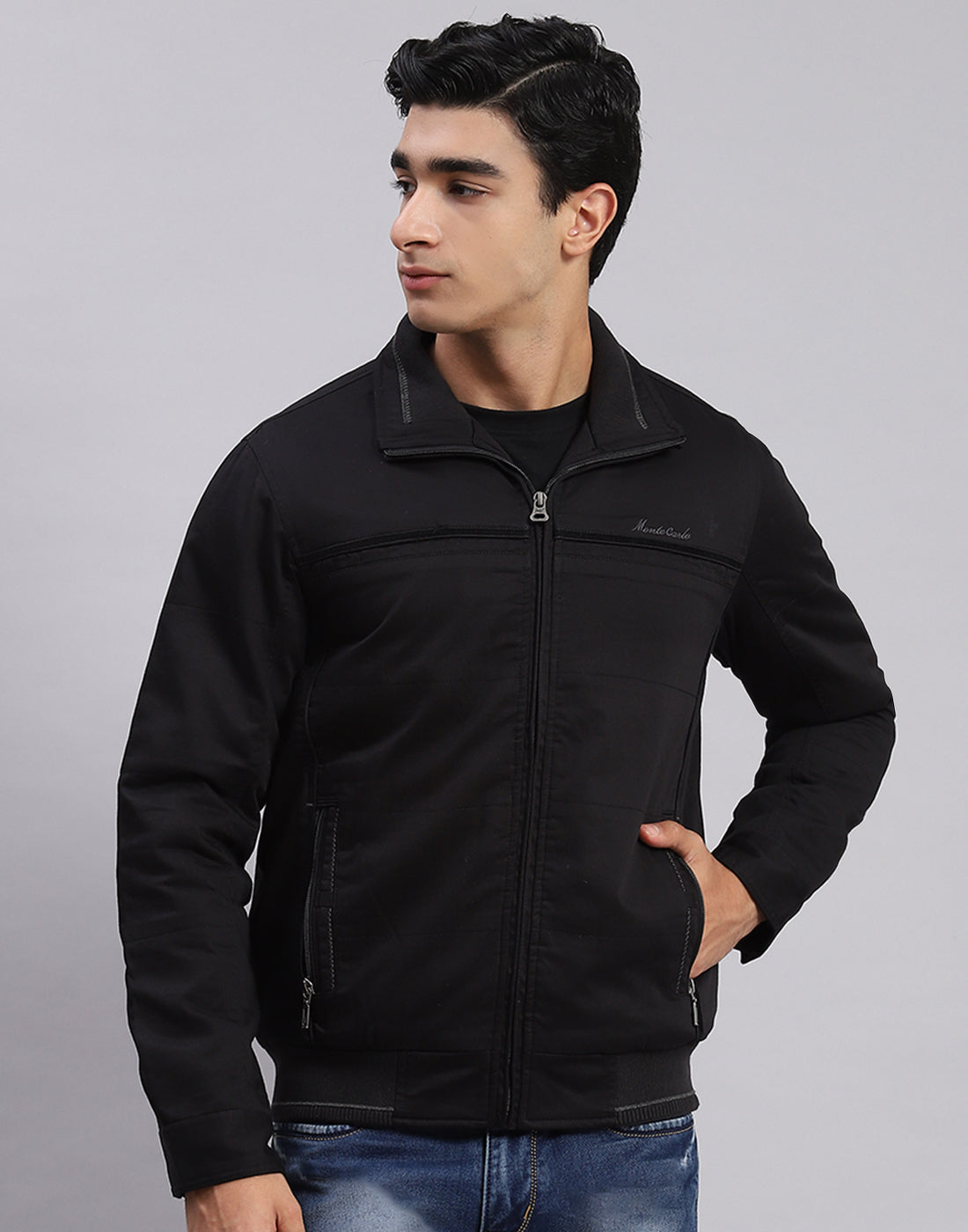Men Black Solid Spread Collar Full Sleeve Jackets