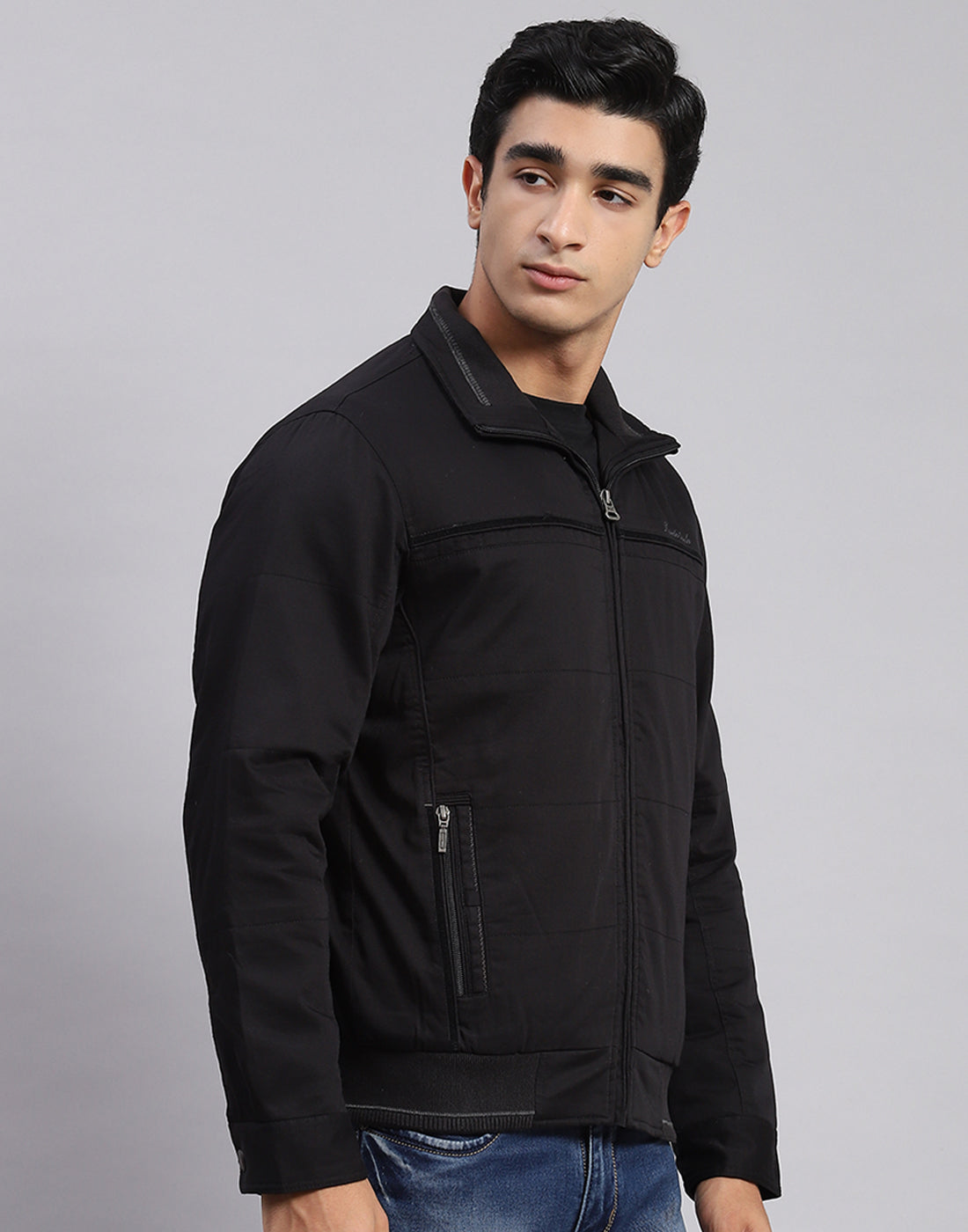 Men Black Solid Spread Collar Full Sleeve Jackets