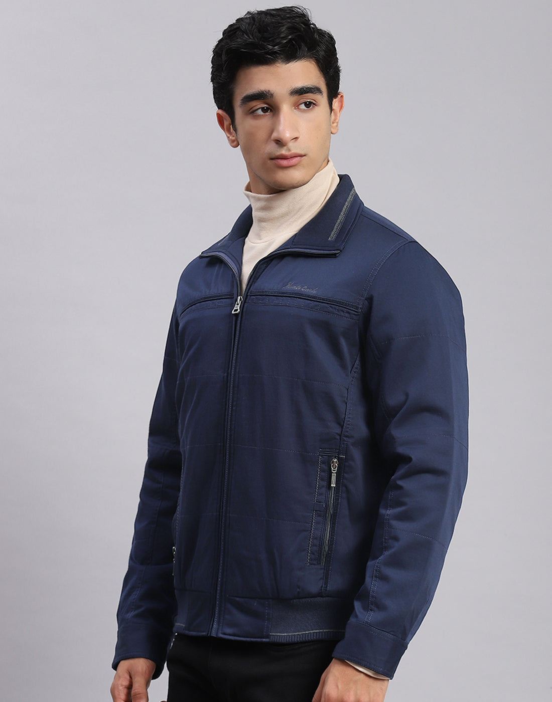 Men Blue Solid Spread Collar Full Sleeve Jackets