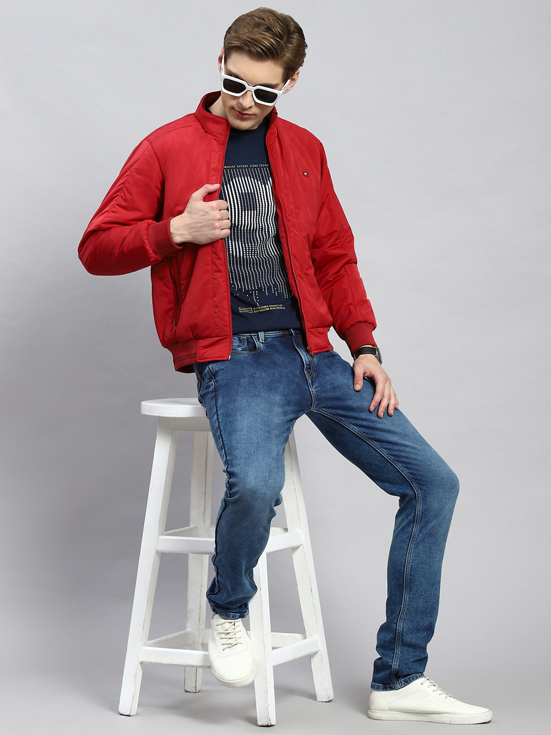 Men Red Plain Jacket - Main Image