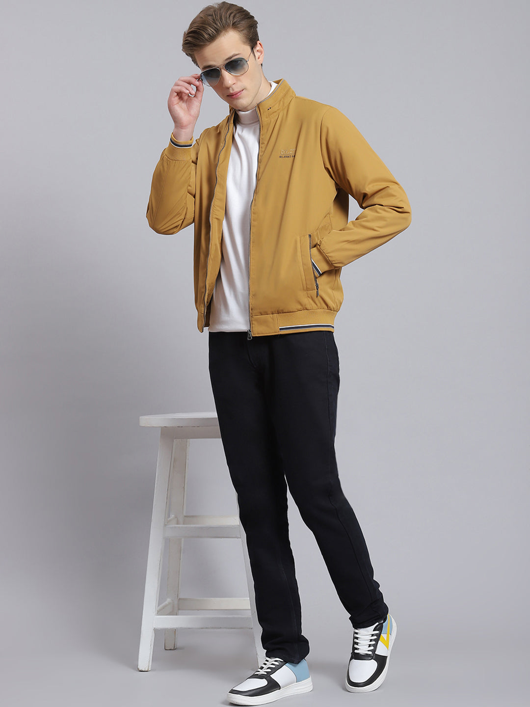 Outfits Mustard Bomber Jacket Mens Men Mustard Solid Stand Collar