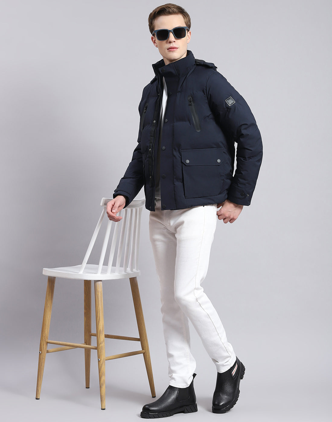 Navy Blue Full Contrast Sleeves Front Zip Jackets