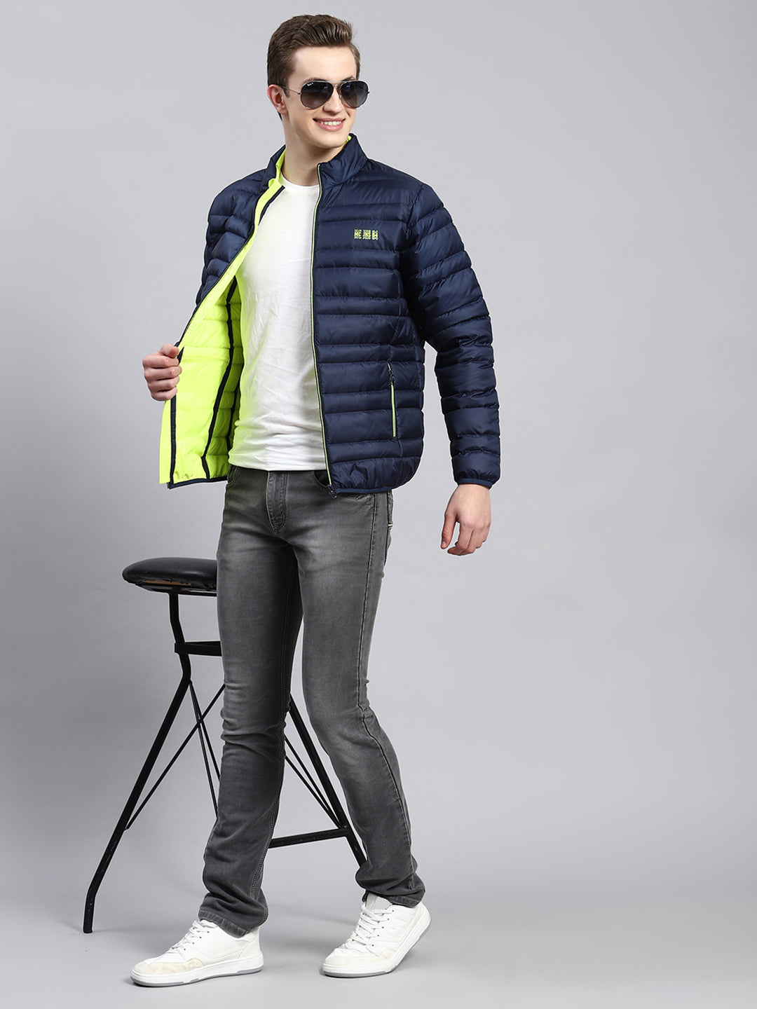 Men Blue Self Jacket