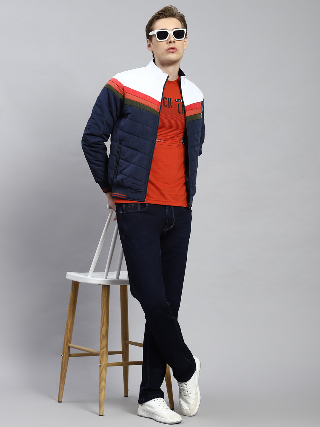 Men Navy Blue Plain Jacket