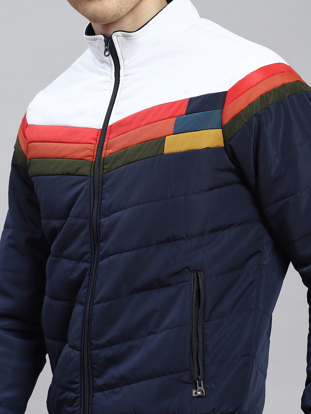 Men Navy Blue Plain Jacket