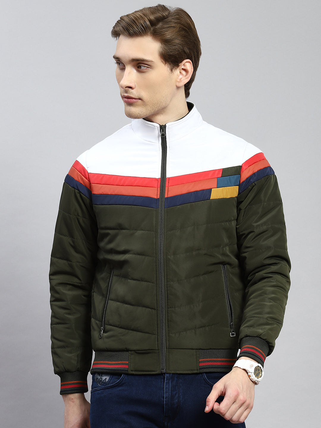 Men Olive Plain Jacket