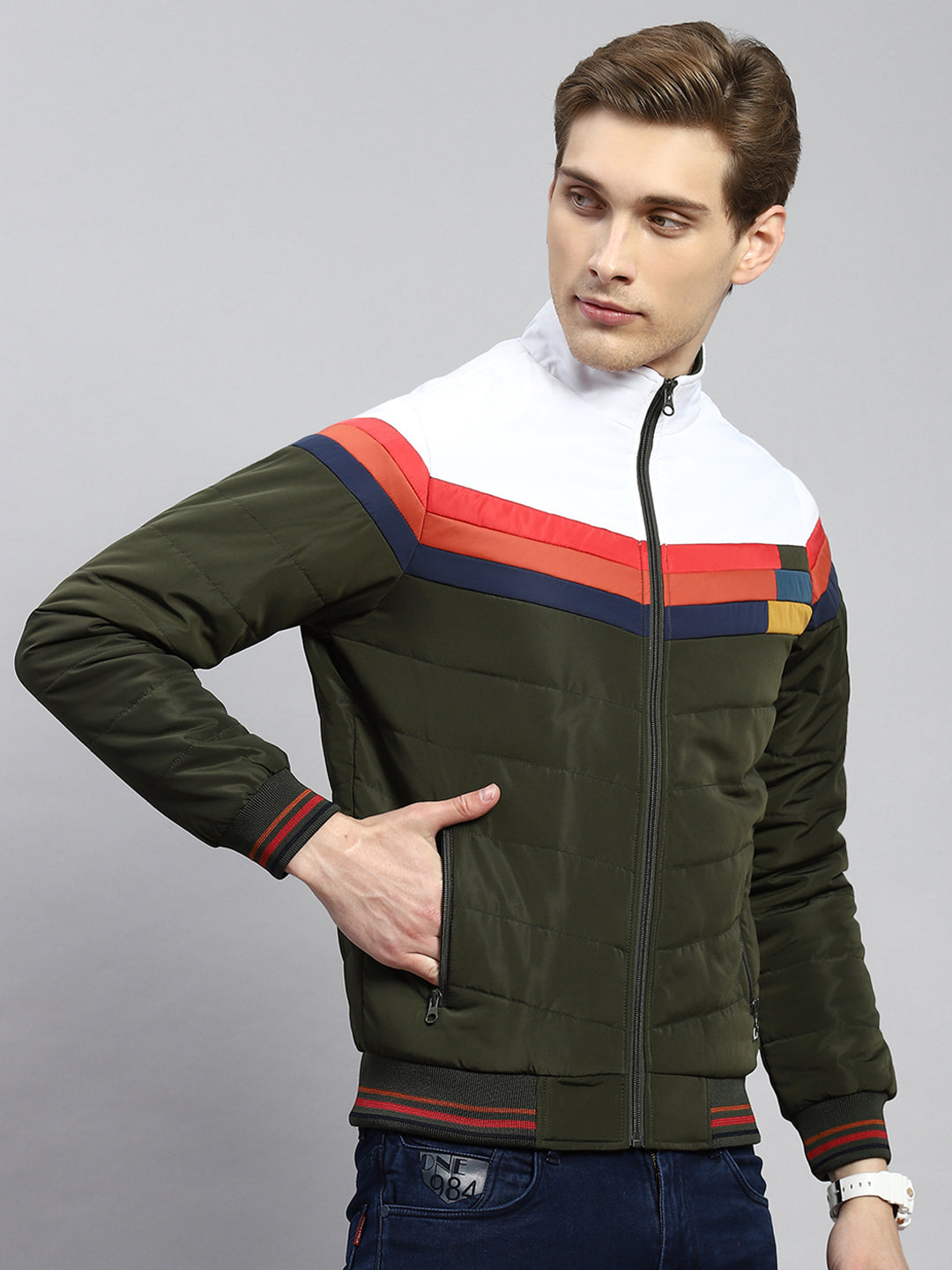 Men Olive Plain Jacket