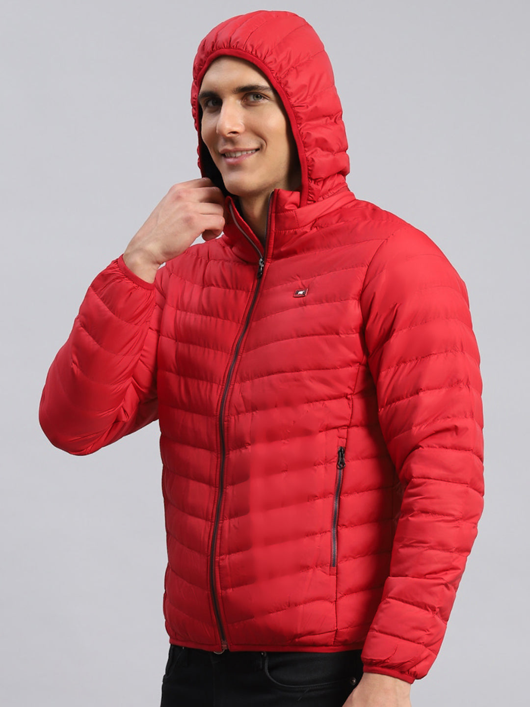 Men Red Solid Polyester Blend Jacket