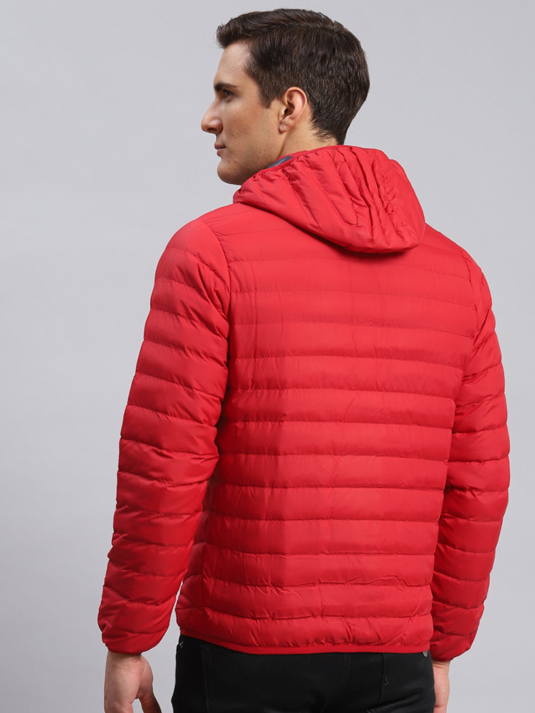 Men Red Solid Polyester Blend Jacket