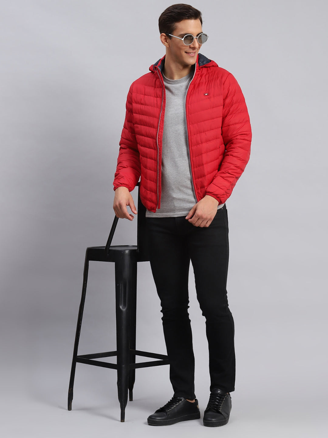 Men Red Solid Polyester Blend Jacket