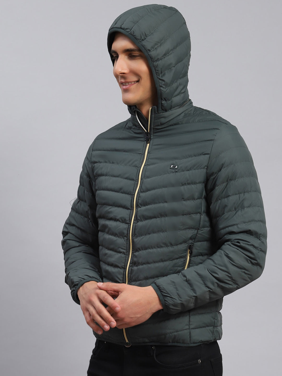 Men Blue Solid Polyester Blend Jacket