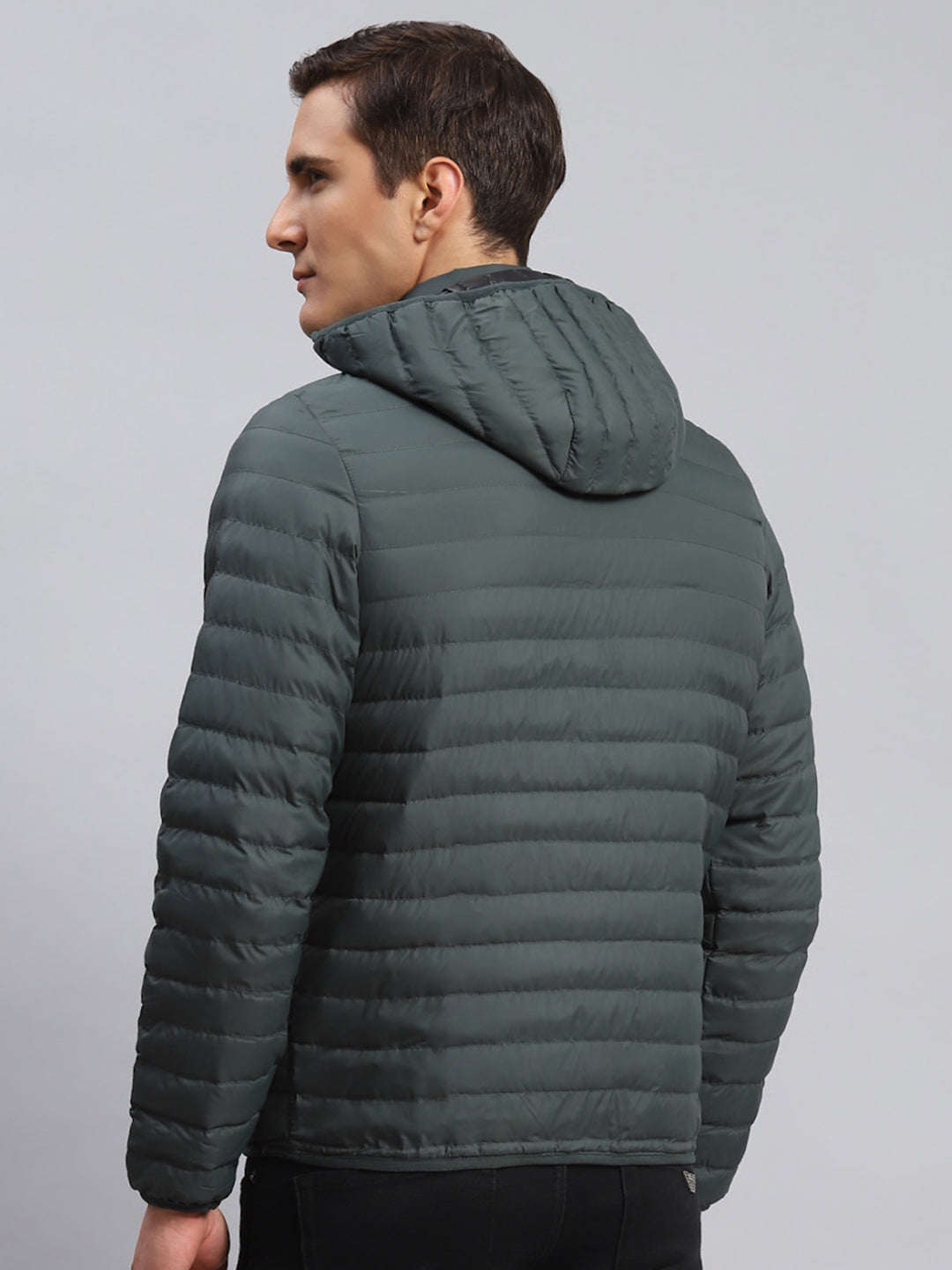 Men Blue Solid Polyester Blend Jacket