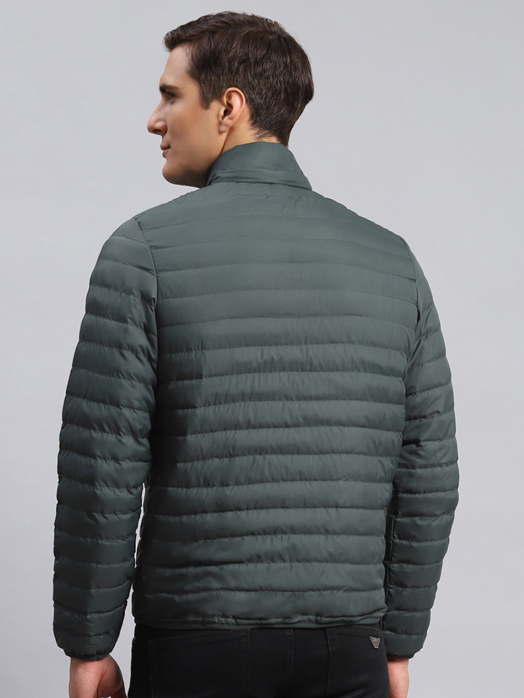 Men Blue Solid Polyester Blend Jacket