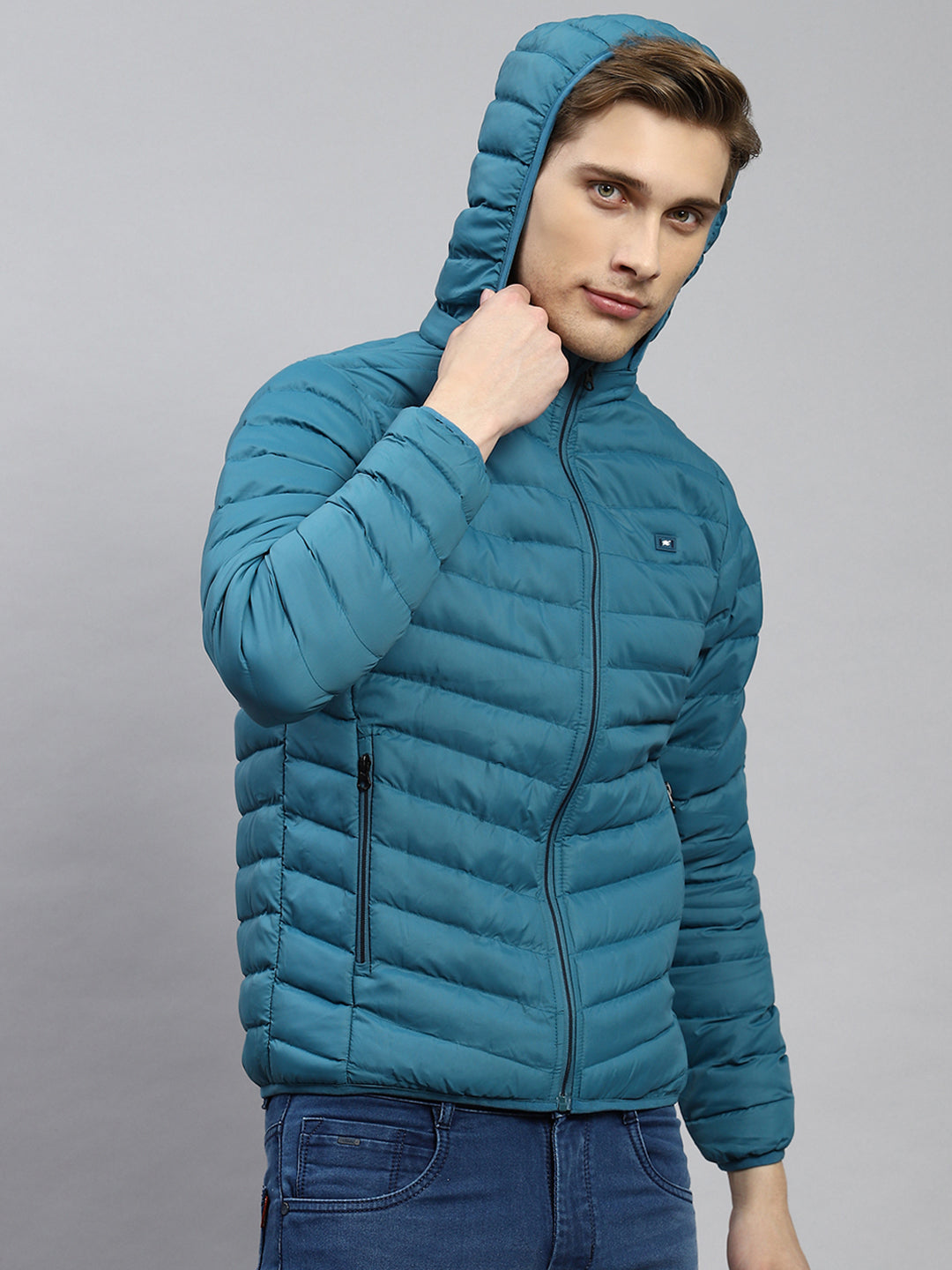 Men Blue Plain Jacket
