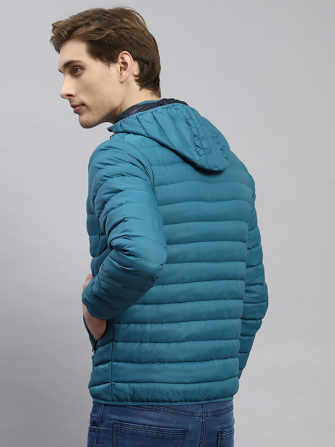 Men Blue Plain Jacket