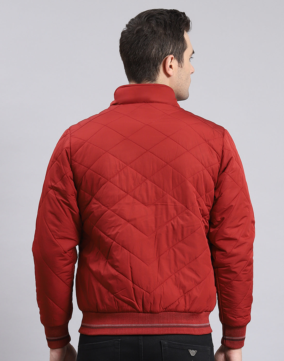 Men Red Solid Hooded Full Sleeve Jacket