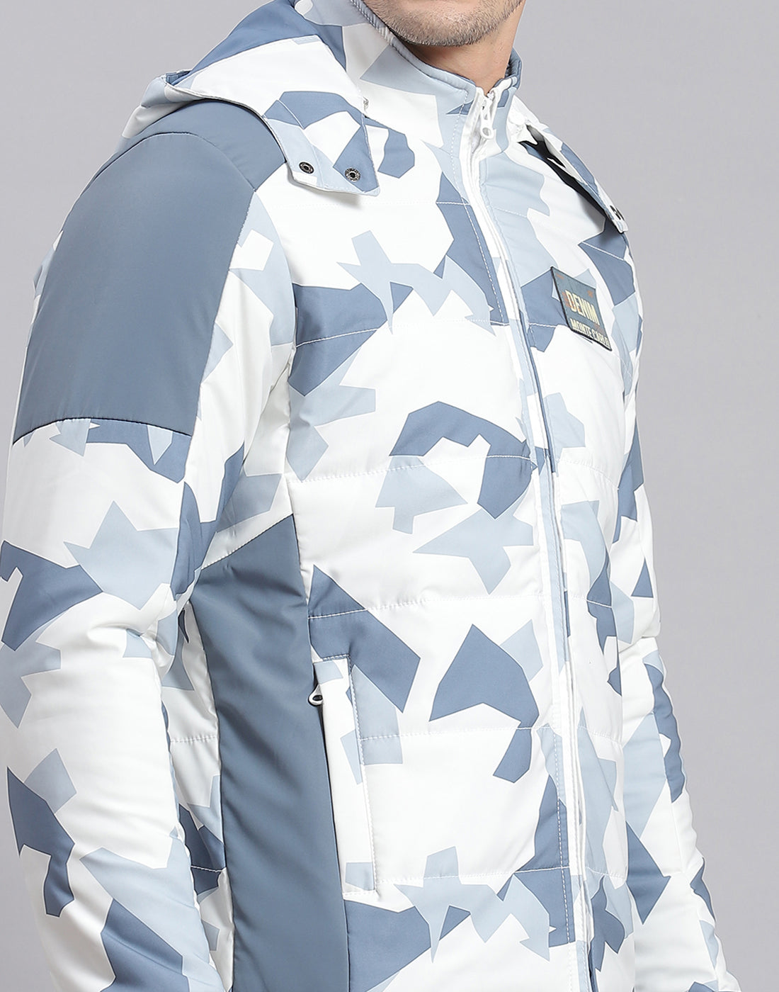 Men White Printed Hooded Full Sleeve Jacket