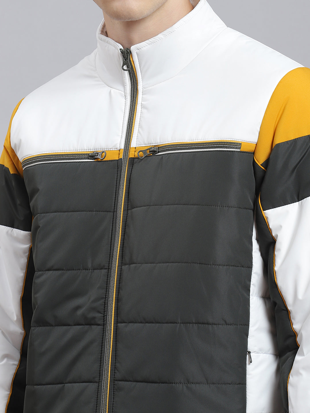 Men Green Solid Stand Collar Full Sleeve Jacket