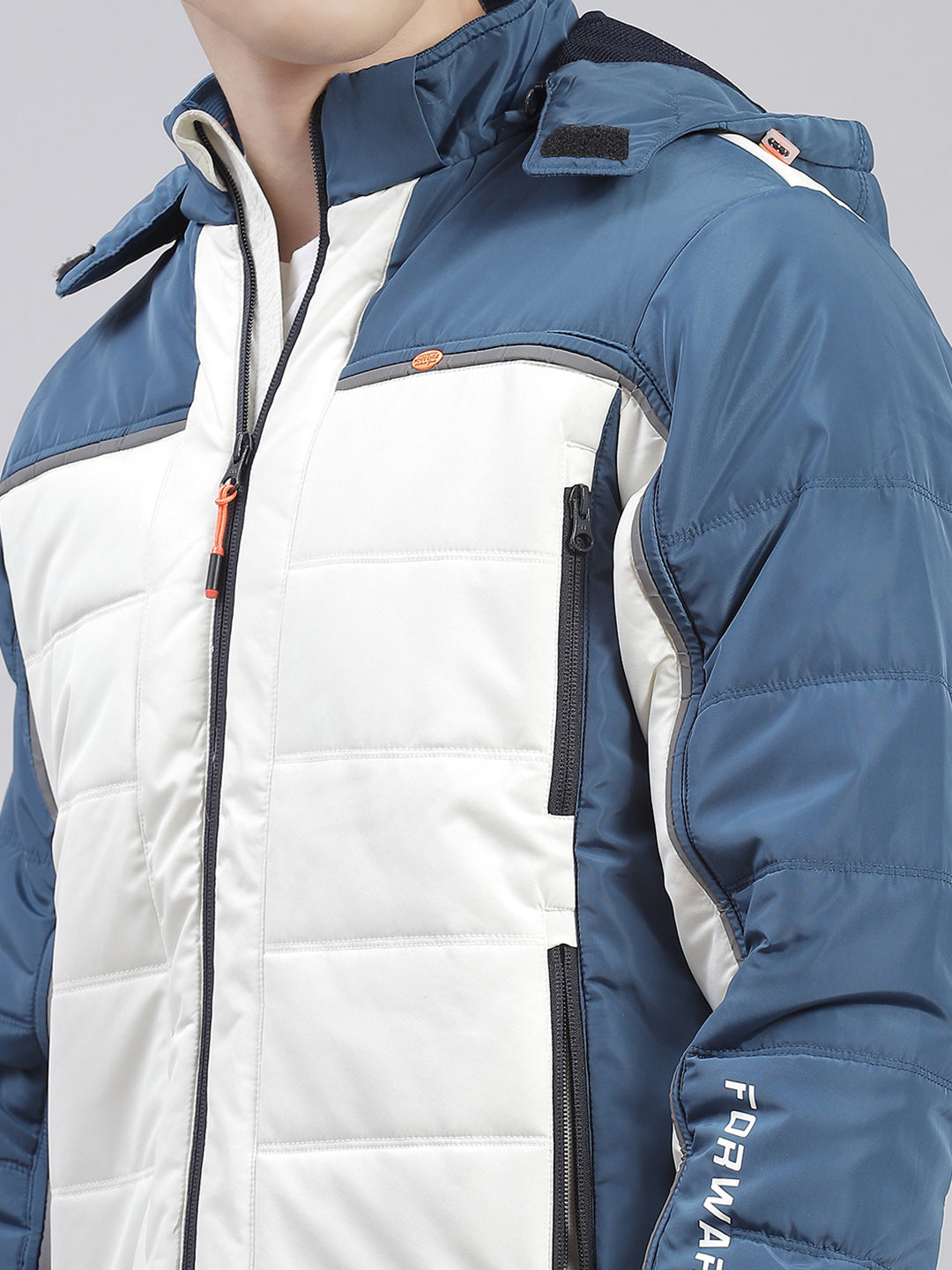 Men Blue Solid Hooded Full Sleeve Jackets