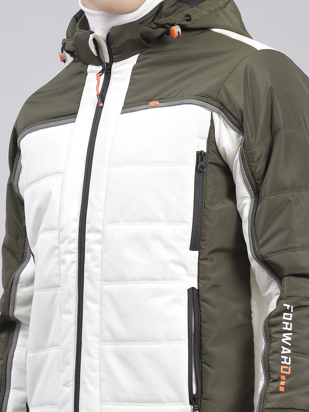 Men Olive Solid Hooded Full Sleeve Jackets