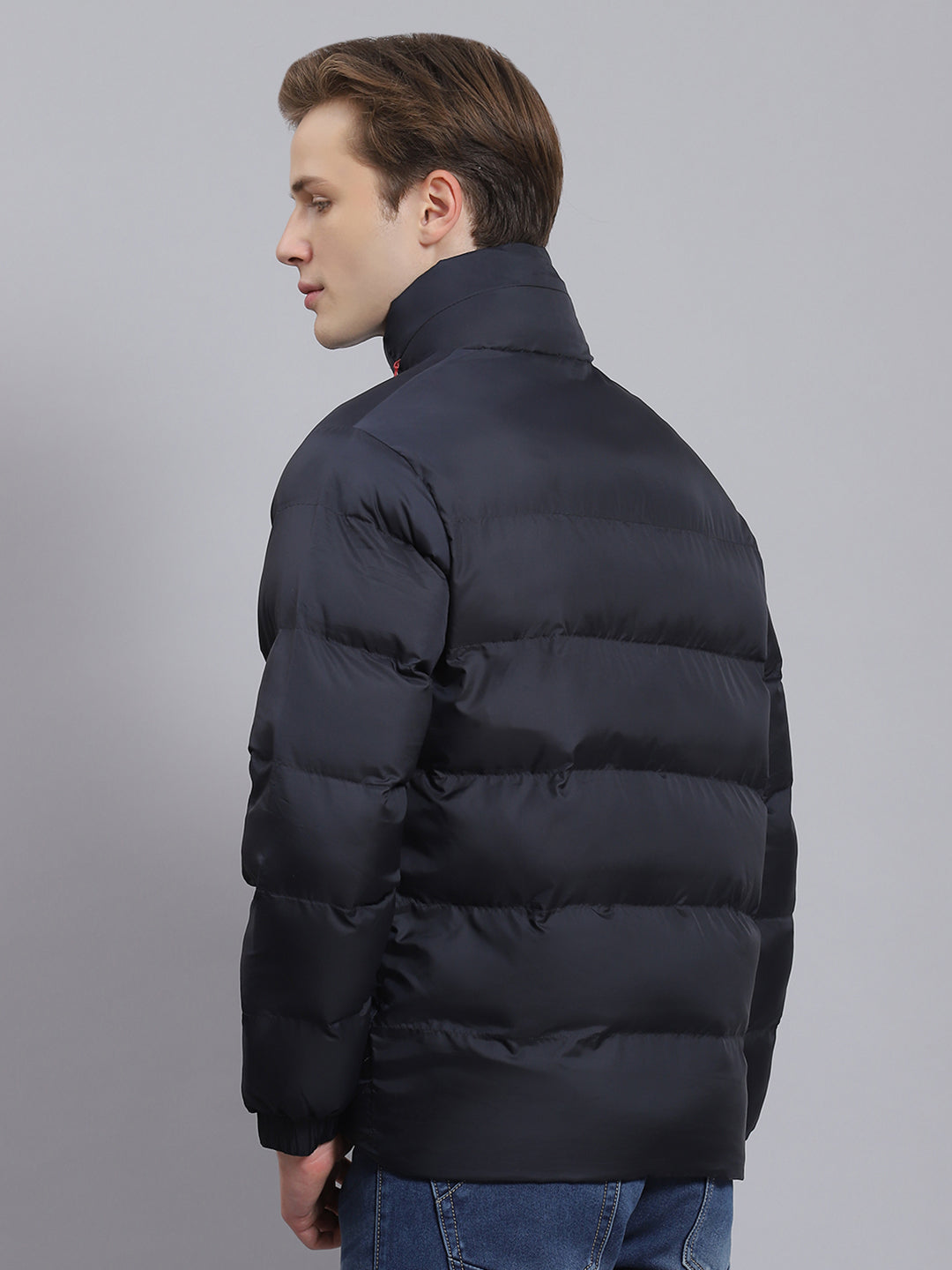 Men Navy Blue Solid Hooded Full Sleeve Jacket