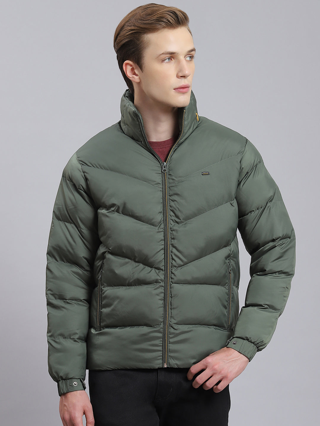 Men Green Solid Hooded Full Sleeve Jacket