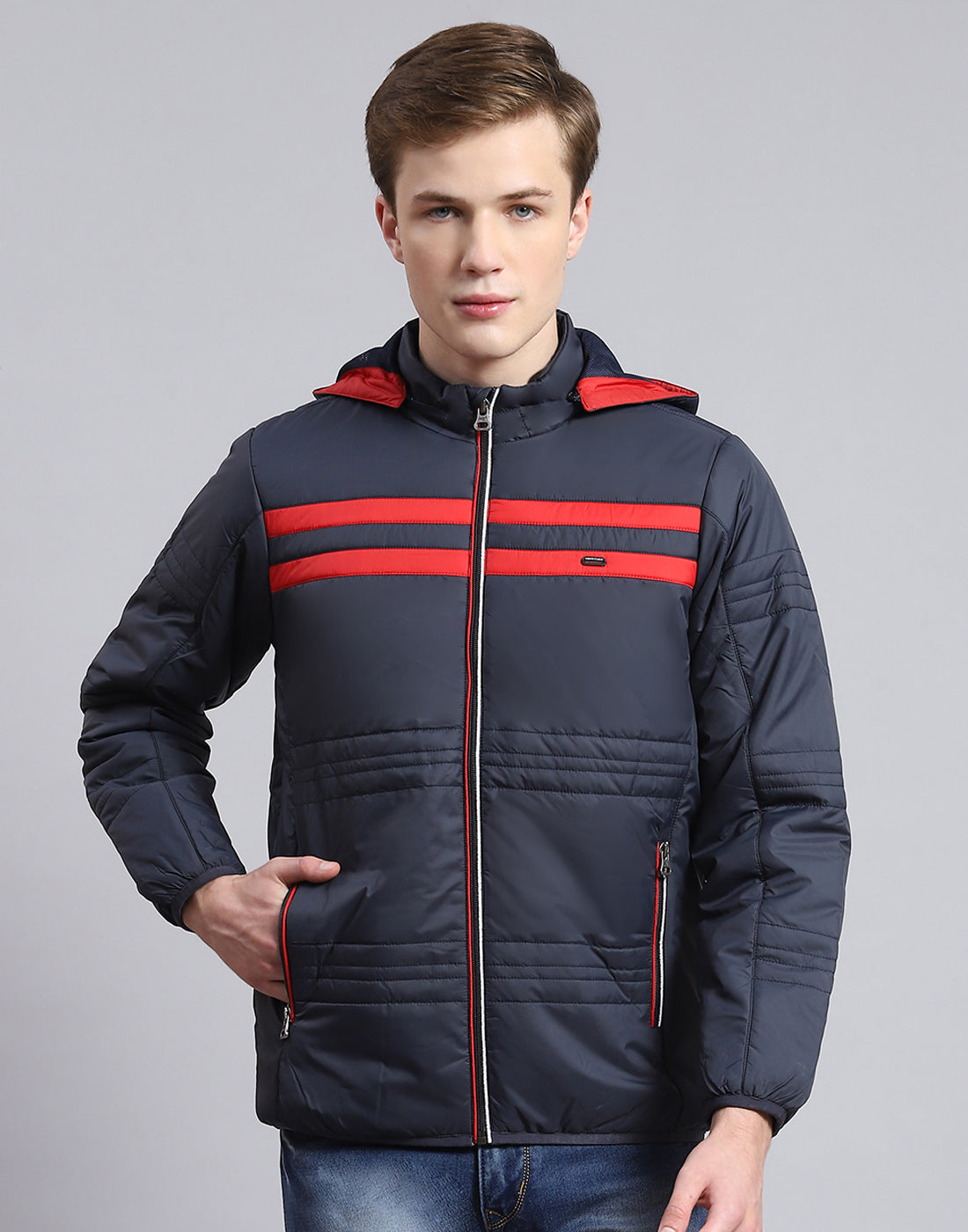 Men's Hooded Solid Navy Blue Leather Jacket