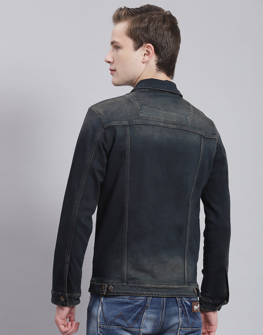 Men Blue Solid Collar Full Sleeve Jacket