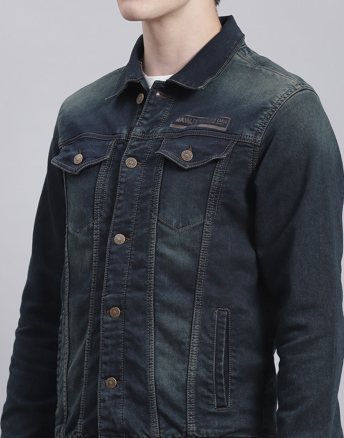 Men Blue Solid Collar Full Sleeve Jacket