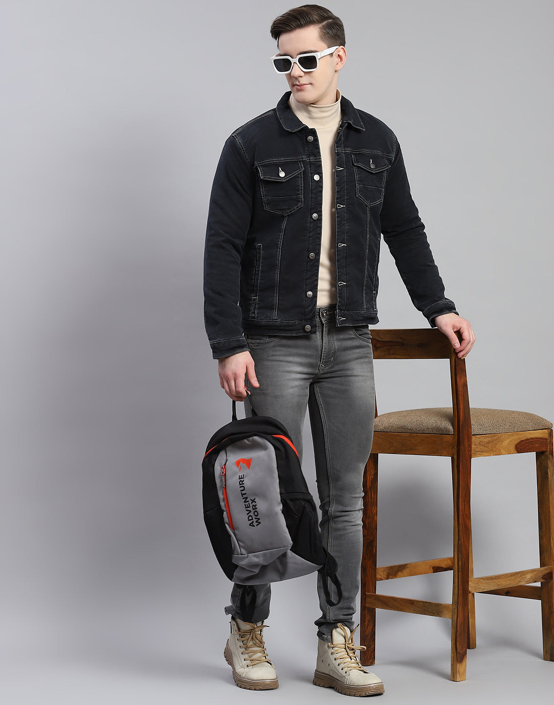 Men Grey Solid Collar Full Sleeve Jacket