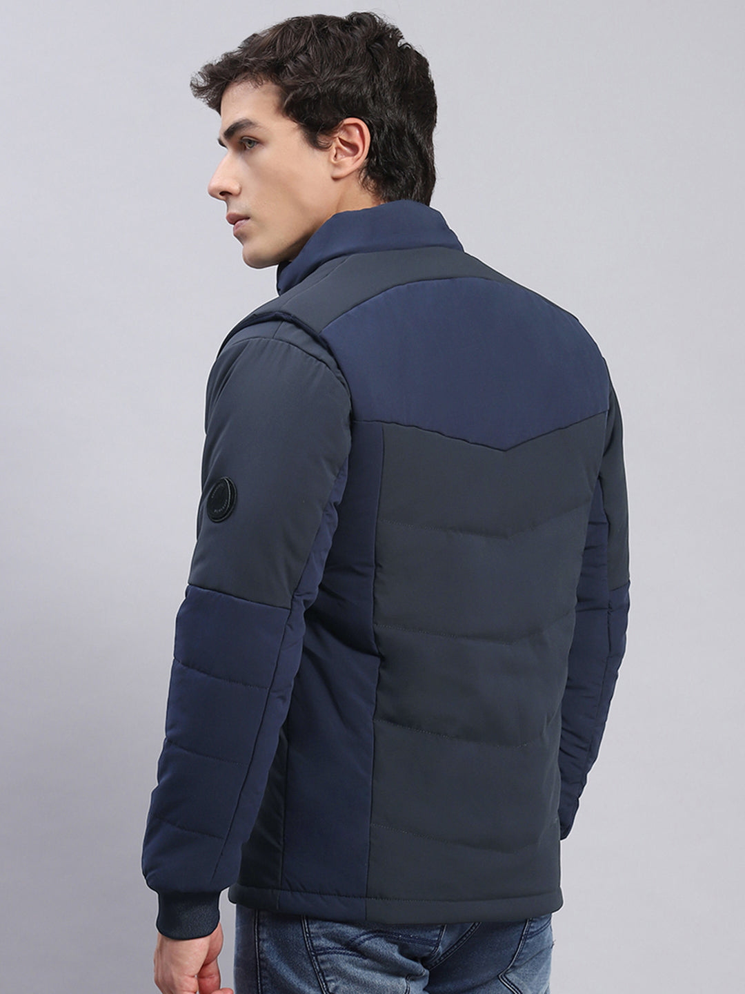 Men Navy Blue Solid Hooded Full Sleeve Jackets