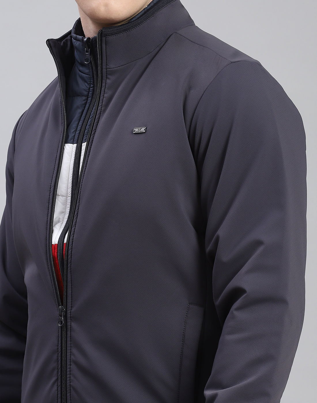 Men Grey Solid Stand Collar Full Sleeve Reversible Jacket - 2 Pc set