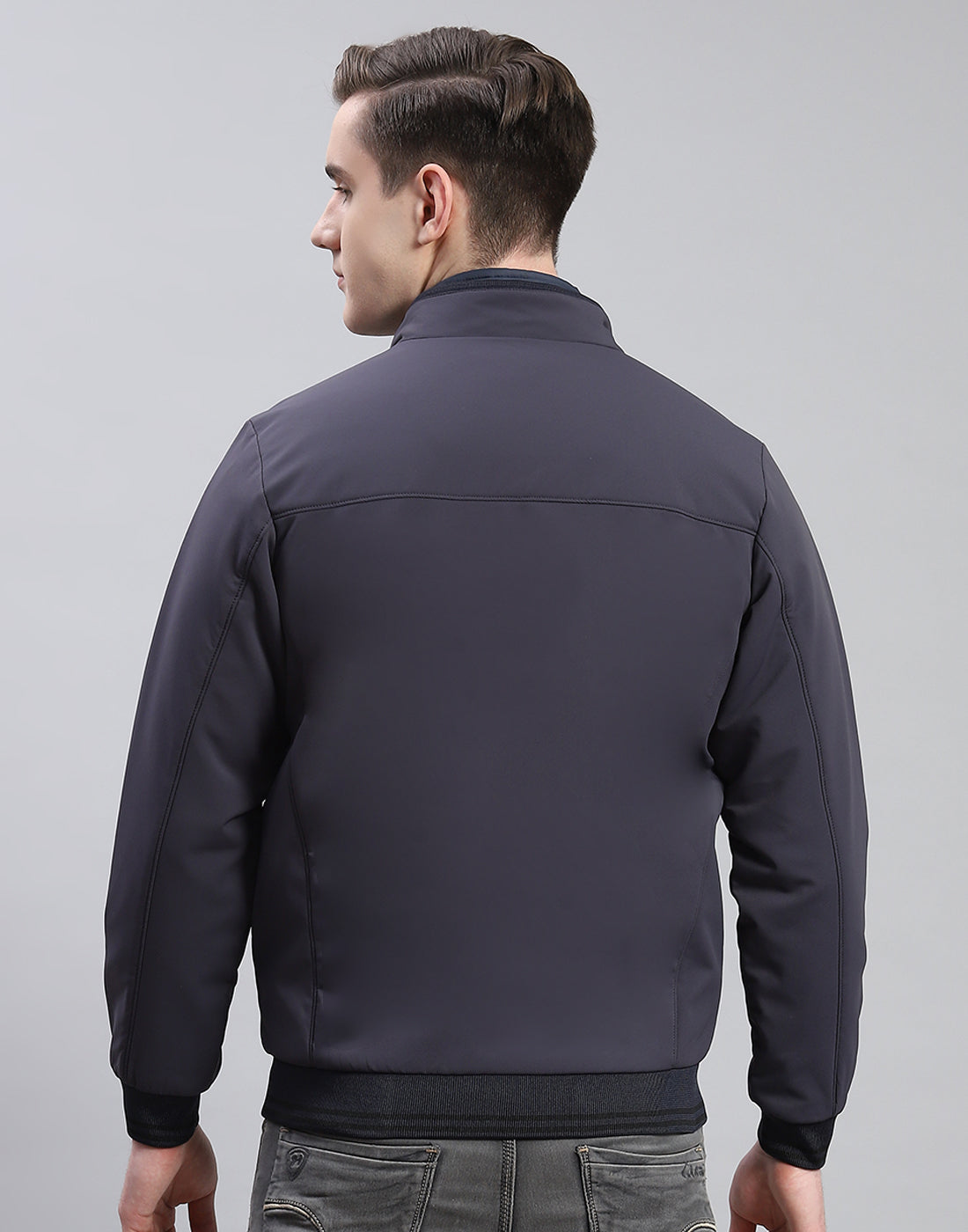 Men Grey Solid Stand Collar Full Sleeve Reversible Jacket - 2 Pc set