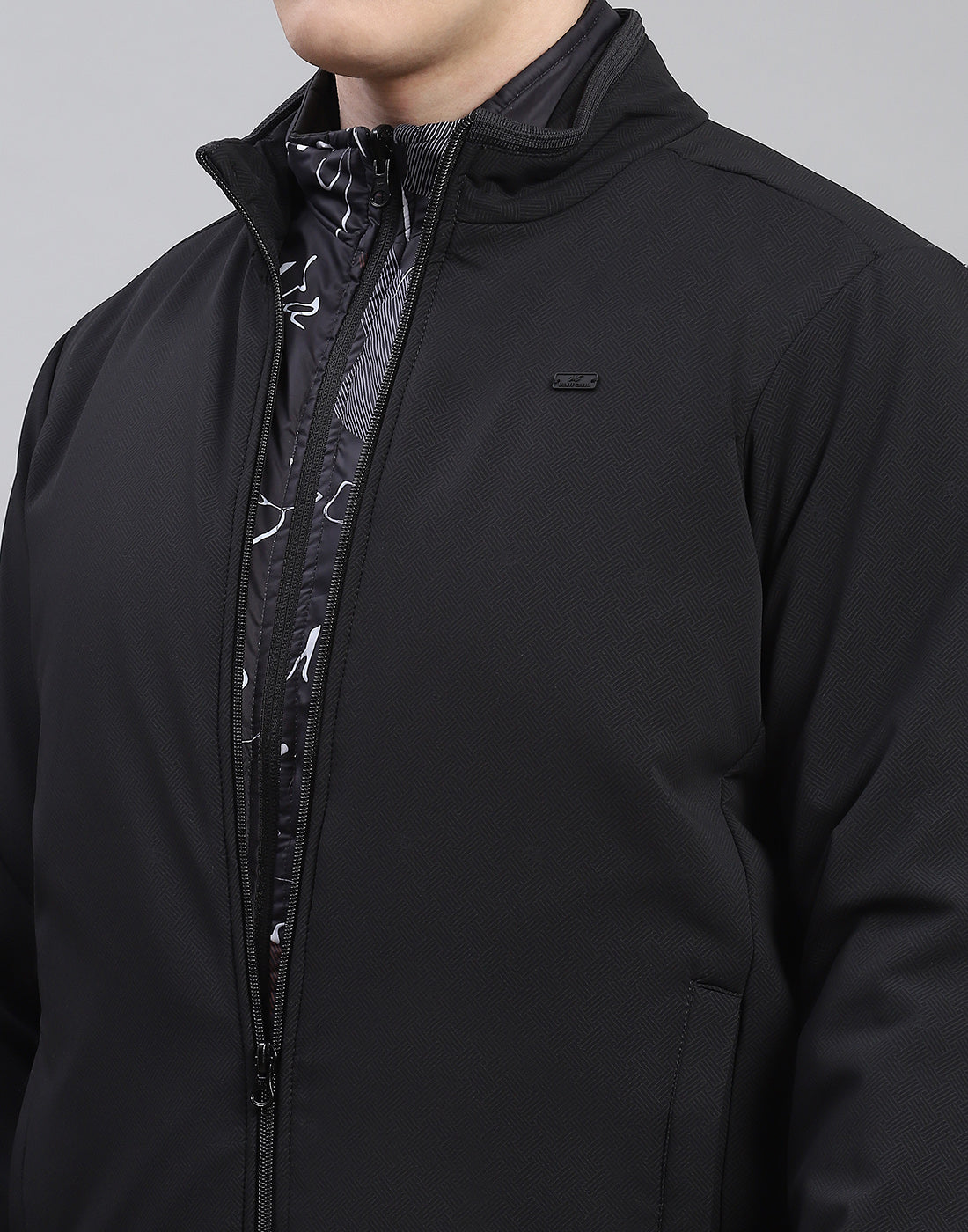 Men Black Solid Stand Collar Full Sleeve Reversible Jacket - 2 Pc set