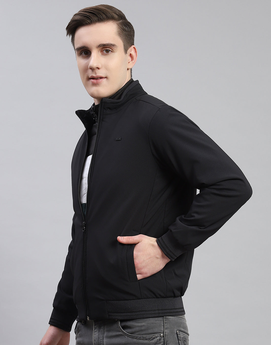 Men Black Solid Stand Collar Full Sleeve Reversible Jacket - 2 Pc set