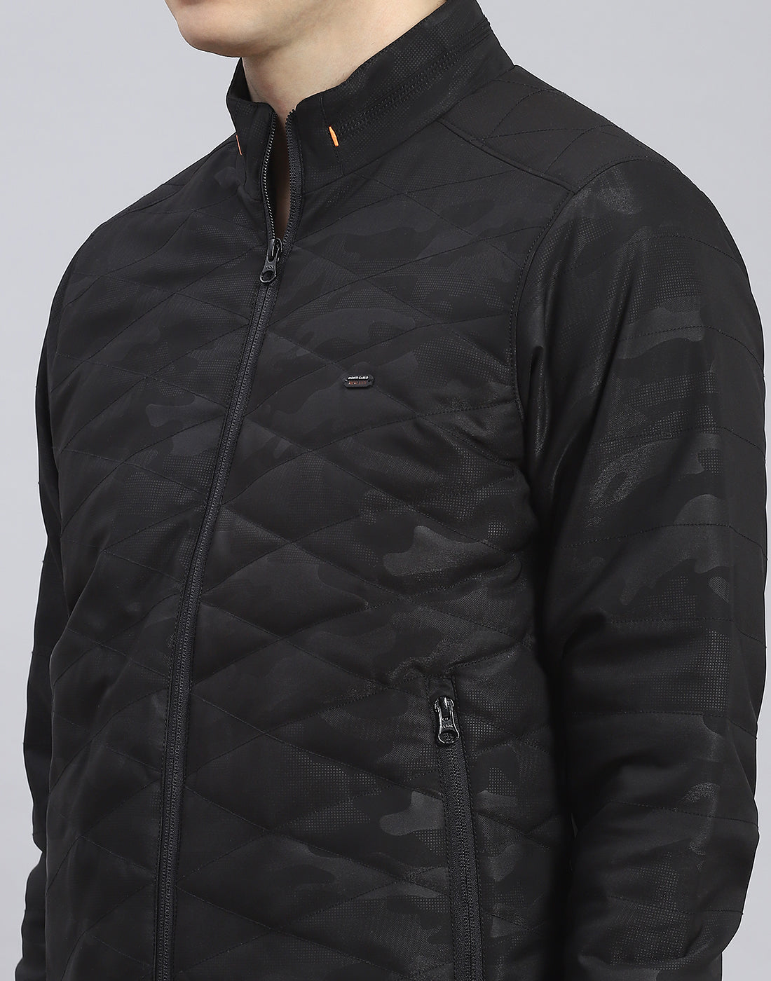 Men Black Solid Stand Collar Full Sleeve Jacket