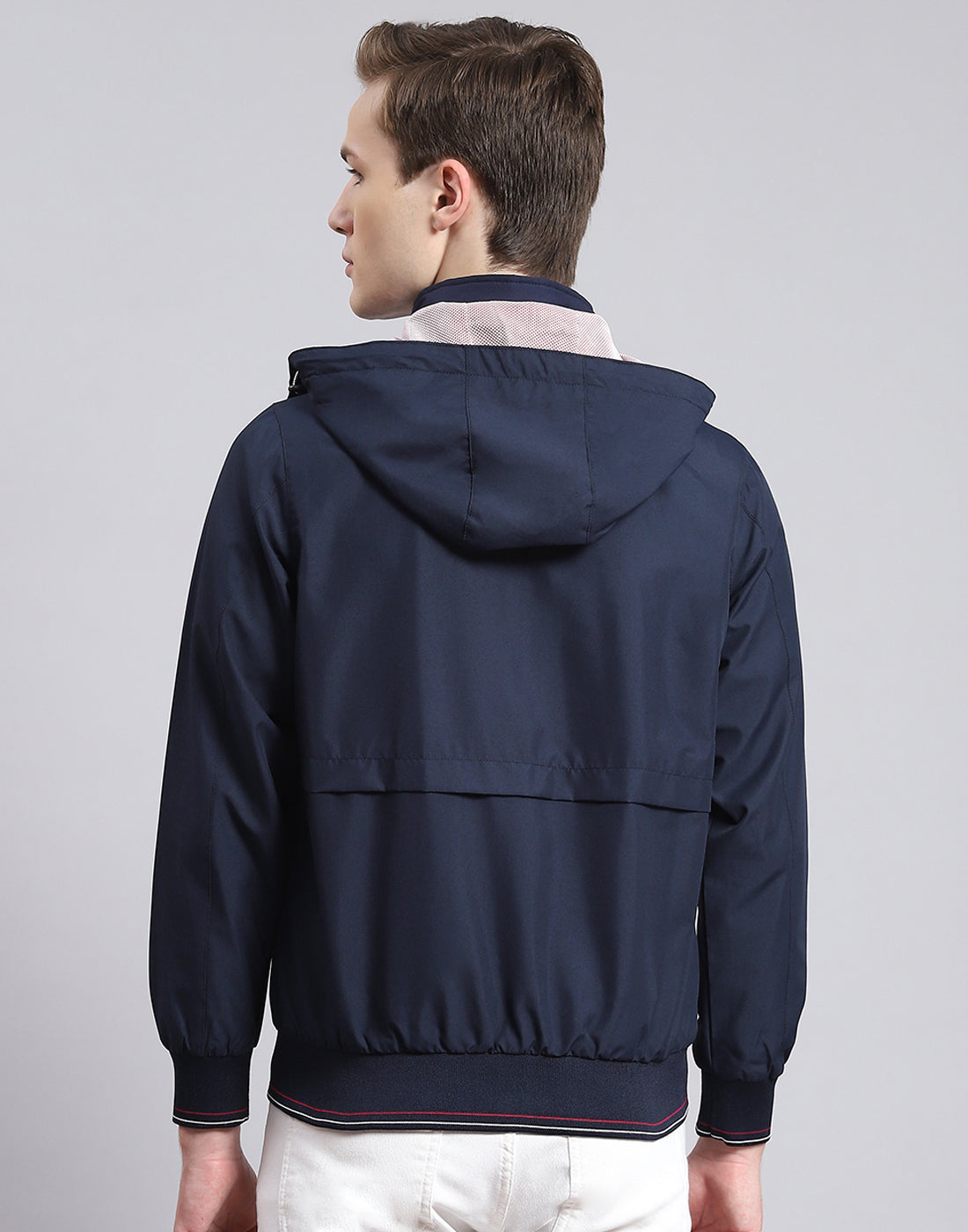 Men Navy Blue Solid Hooded Full Sleeve Jacket
