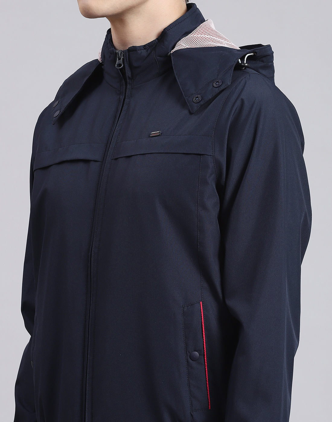 Men Navy Blue Solid Hooded Full Sleeve Jacket